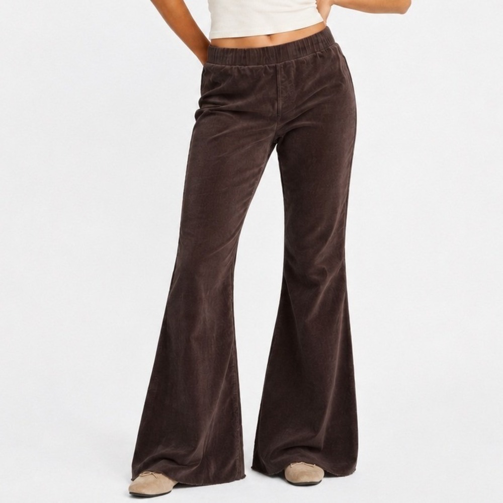 Wishlist Pants Women L Brown Corduroy Flare Bell Bottom Raw Hem Boho Lightweight